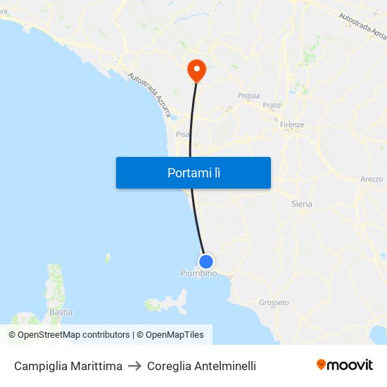 Campiglia Marittima to Coreglia Antelminelli map
