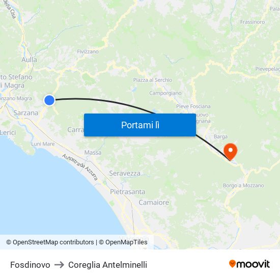 Fosdinovo to Coreglia Antelminelli map
