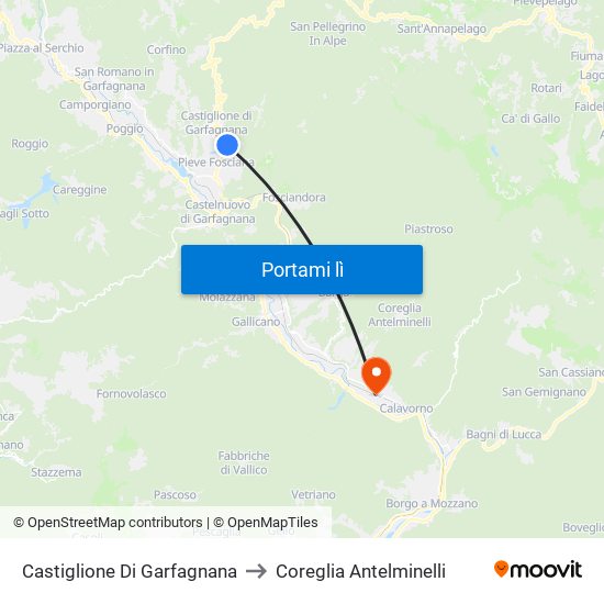 Castiglione Di Garfagnana to Coreglia Antelminelli map