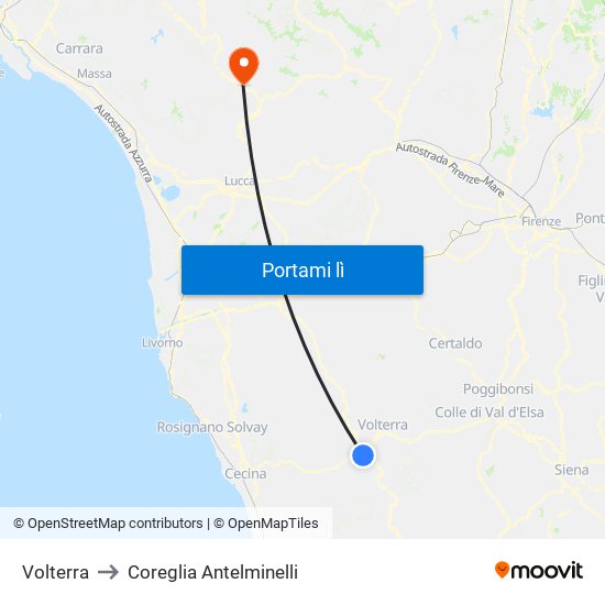 Volterra to Coreglia Antelminelli map