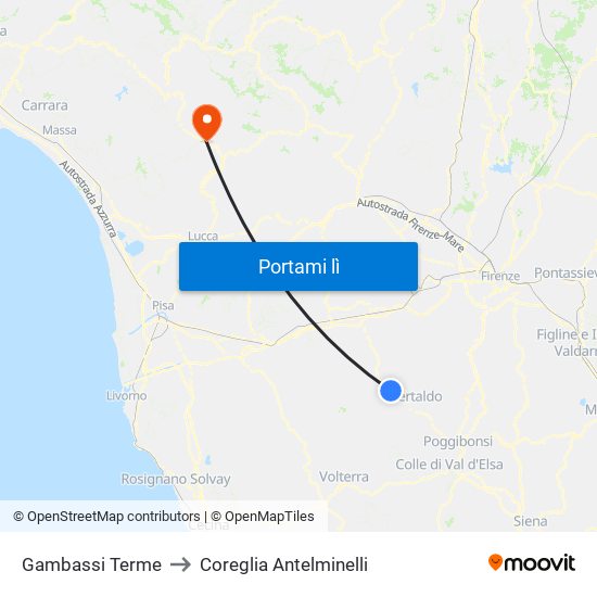 Gambassi Terme to Coreglia Antelminelli map