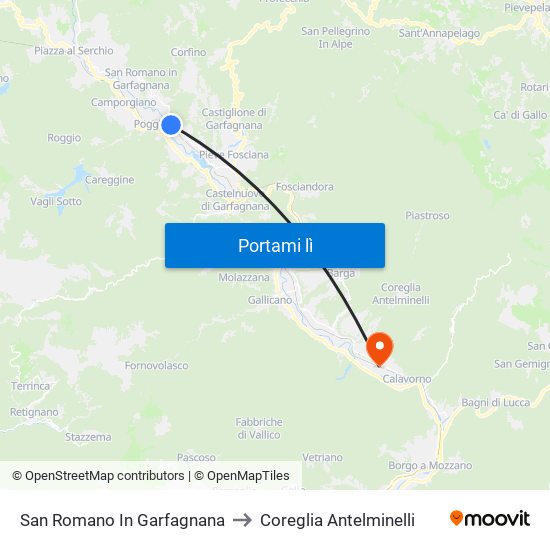 San Romano In Garfagnana to Coreglia Antelminelli map