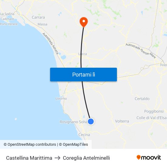 Castellina Marittima to Coreglia Antelminelli map