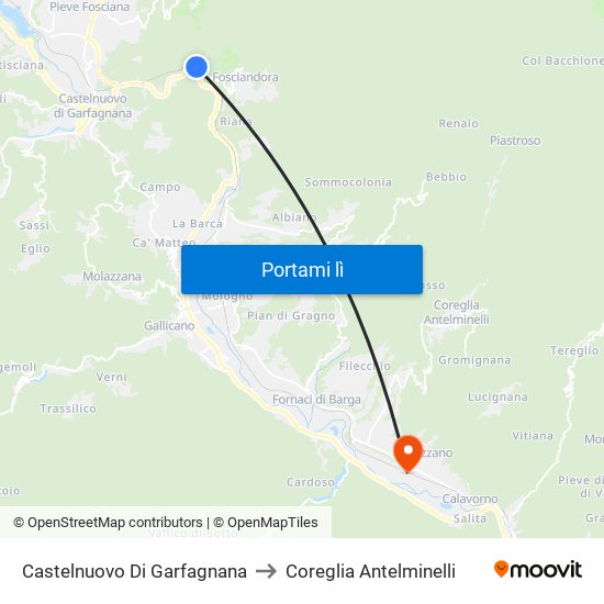 Castelnuovo Di Garfagnana to Coreglia Antelminelli map