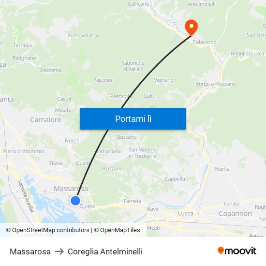 Massarosa to Coreglia Antelminelli map