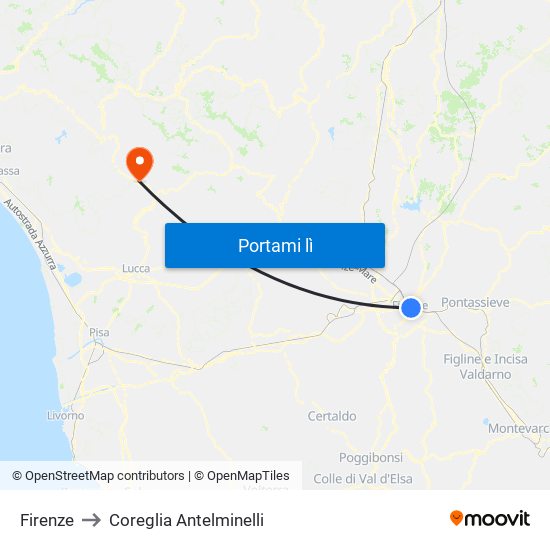 Firenze to Coreglia Antelminelli map
