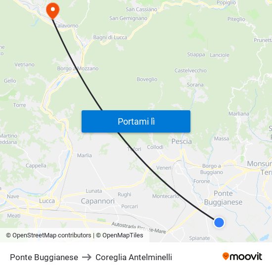Ponte Buggianese to Coreglia Antelminelli map