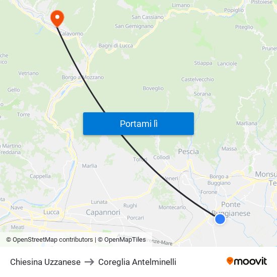Chiesina Uzzanese to Coreglia Antelminelli map