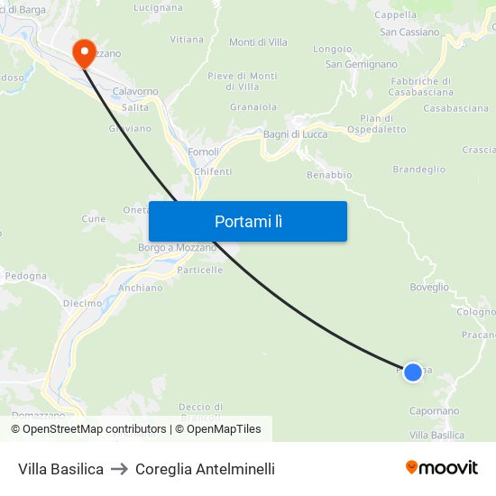 Villa Basilica to Coreglia Antelminelli map