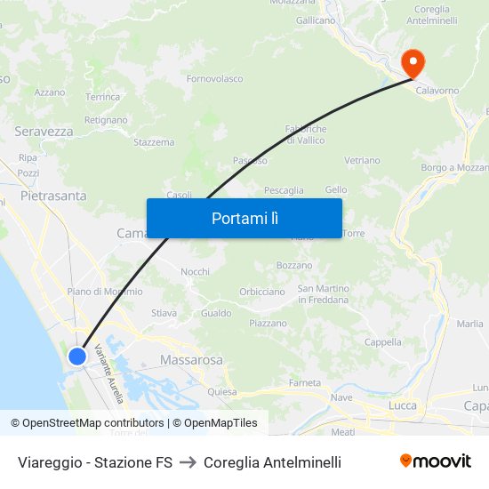 Viareggio Stazione FS to Coreglia Antelminelli map