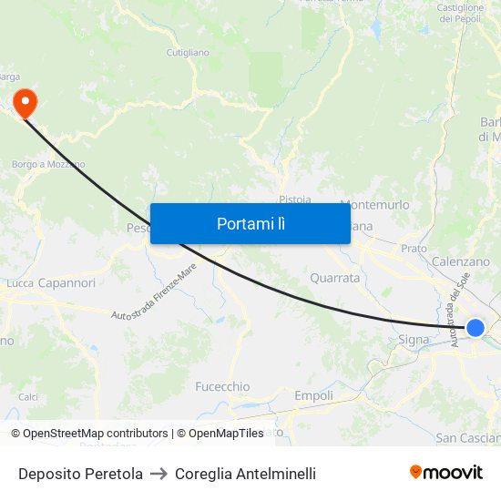 Deposito Peretola to Coreglia Antelminelli map