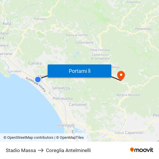 Stadio Massa to Coreglia Antelminelli map