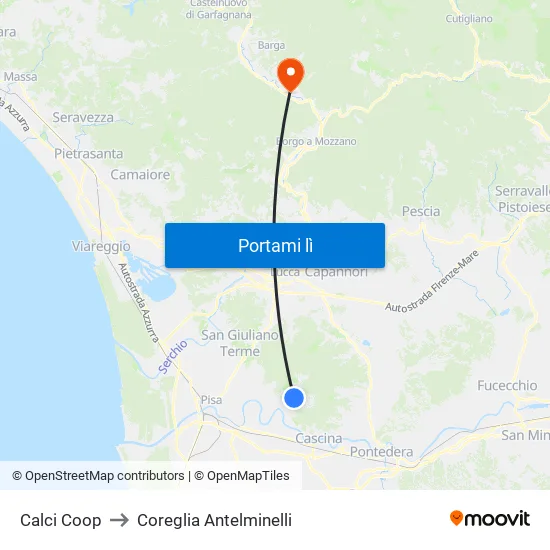 Calci Coop to Coreglia Antelminelli map