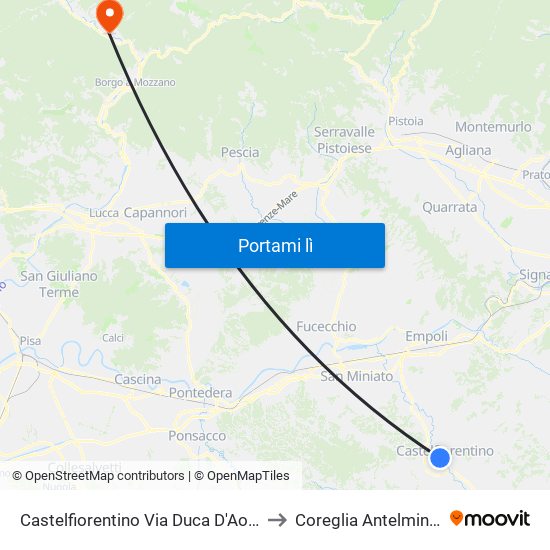Castelfiorentino Via Duca D'Aosta to Coreglia Antelminelli map