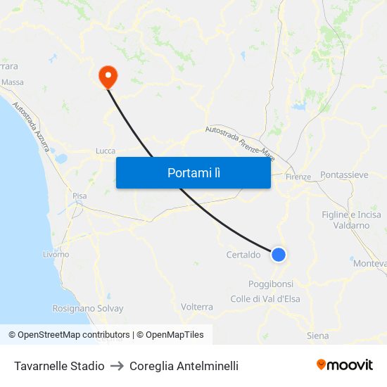 Tavarnelle Stadio to Coreglia Antelminelli map