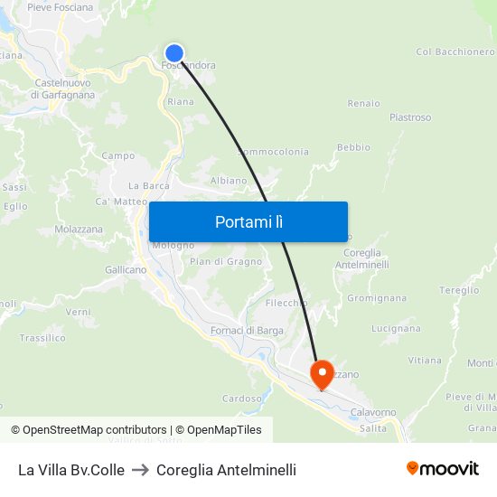 La Villa Bv.Colle to Coreglia Antelminelli map