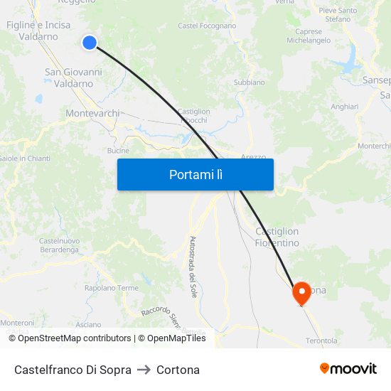 Castelfranco Di Sopra to Cortona map