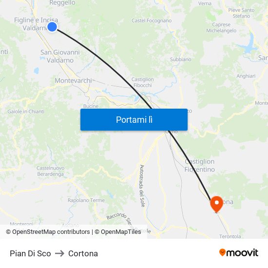 Pian Di Sco to Cortona map