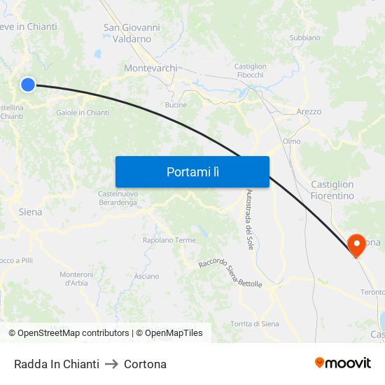 Radda In Chianti to Cortona map