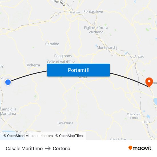 Casale Marittimo to Cortona map