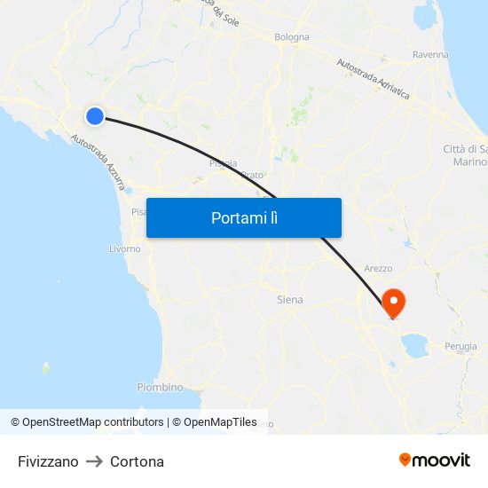 Fivizzano to Cortona map