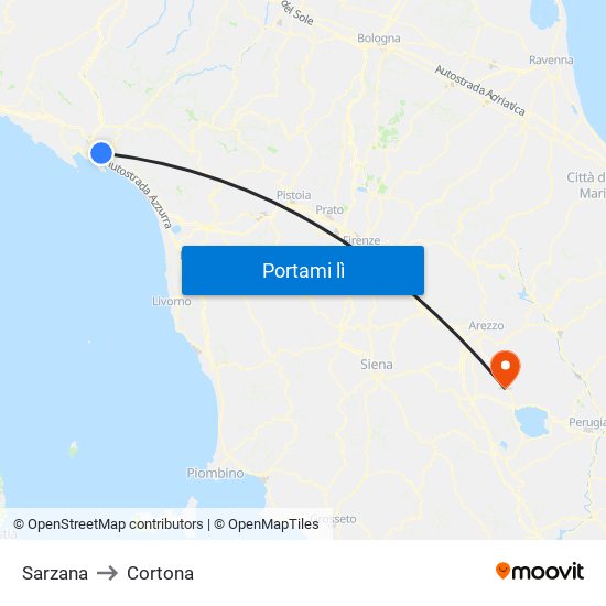 Sarzana to Cortona map