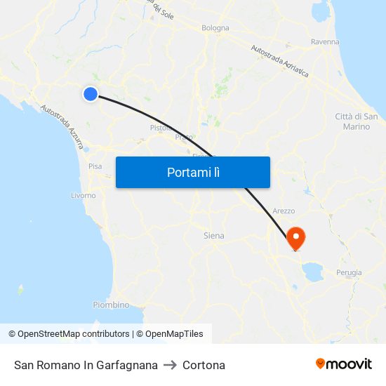 San Romano In Garfagnana to Cortona map