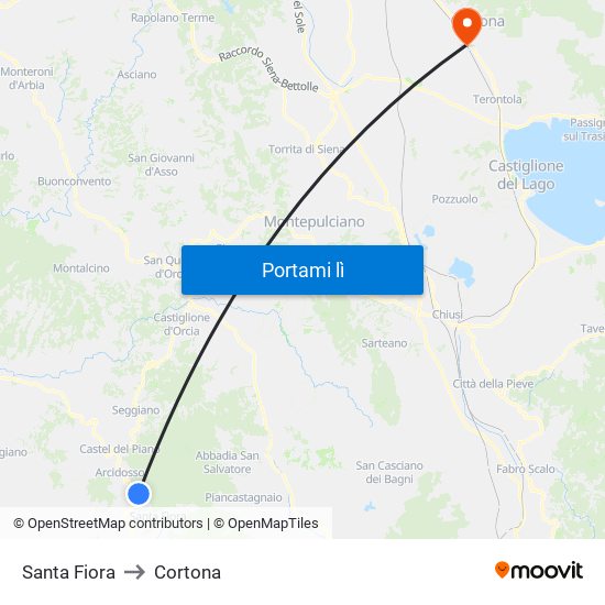 Santa Fiora to Cortona map