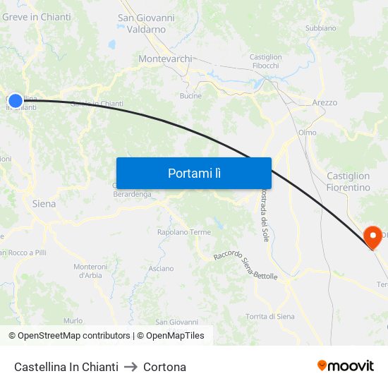 Castellina In Chianti to Cortona map