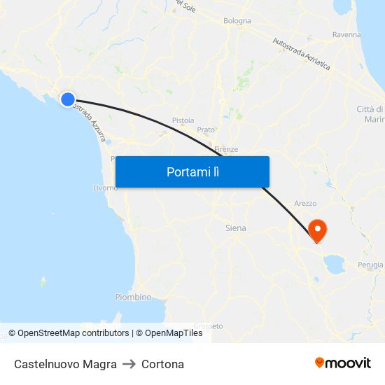 Castelnuovo Magra to Cortona map