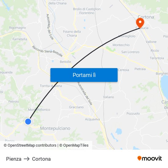 Pienza to Cortona map