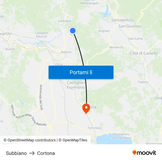 Subbiano to Cortona map