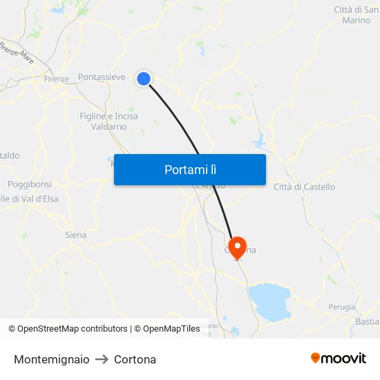 Montemignaio to Cortona map