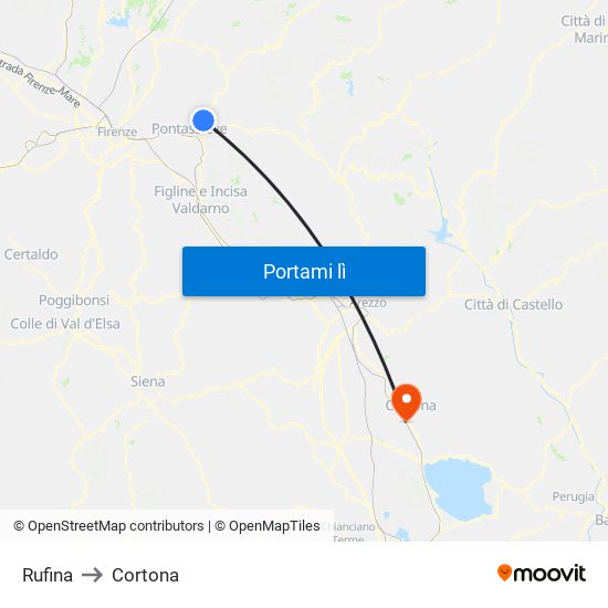 Rufina to Cortona map