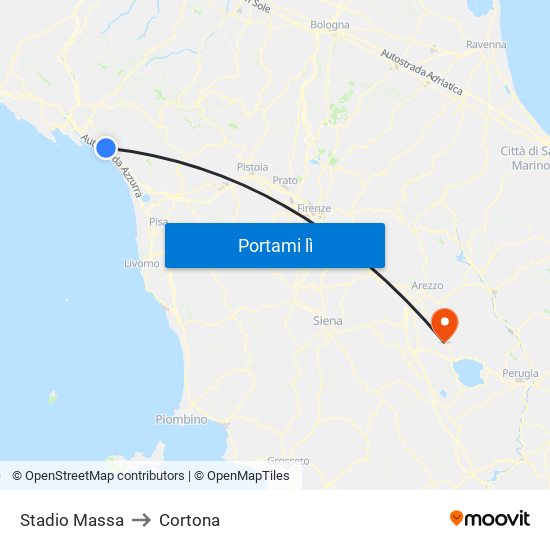 Stadio Massa to Cortona map