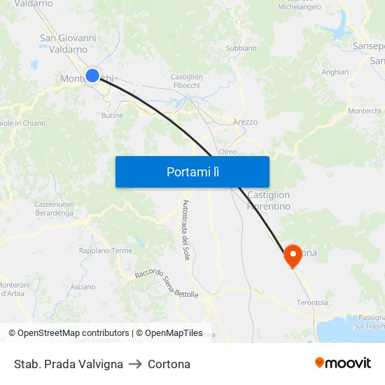 Stab. Prada Valvigna to Cortona map