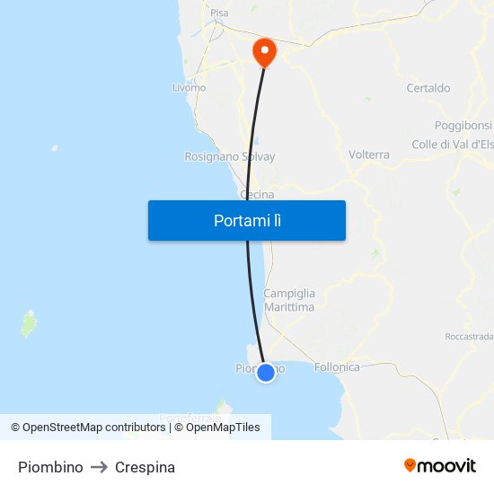 Piombino to Crespina map