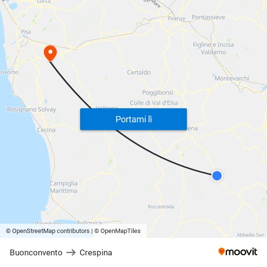 Buonconvento to Crespina map