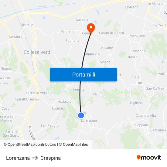 Lorenzana to Crespina map