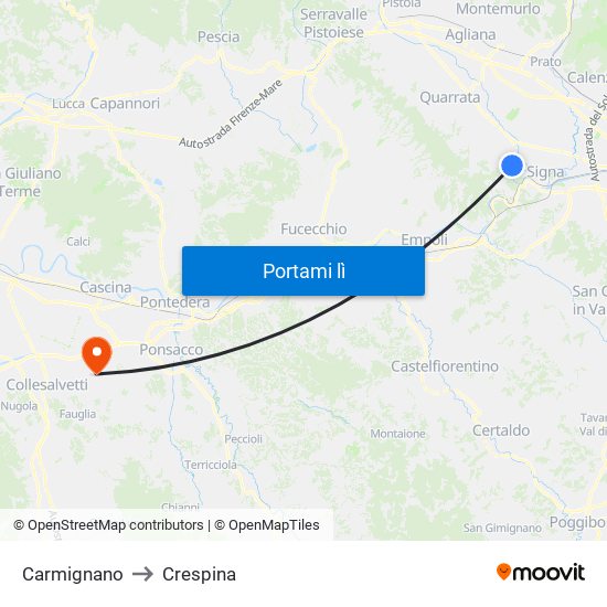 Carmignano to Crespina map
