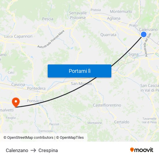 Calenzano to Crespina map