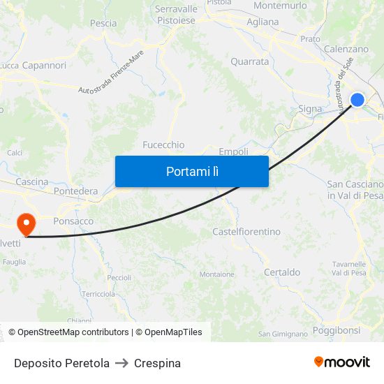 Deposito Peretola to Crespina map