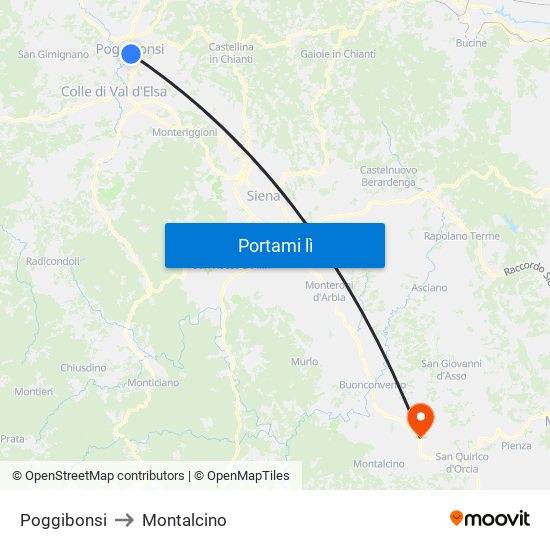 Poggibonsi to Montalcino map