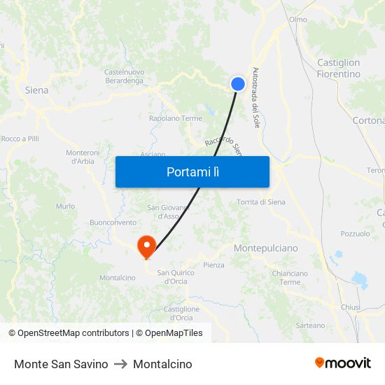 Monte San Savino to Montalcino map