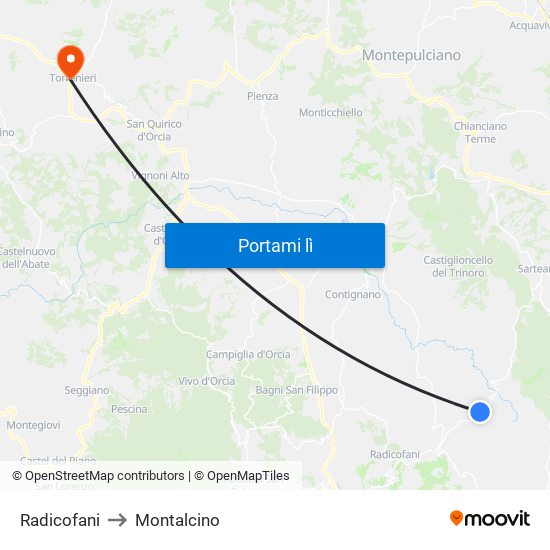 Radicofani to Montalcino map