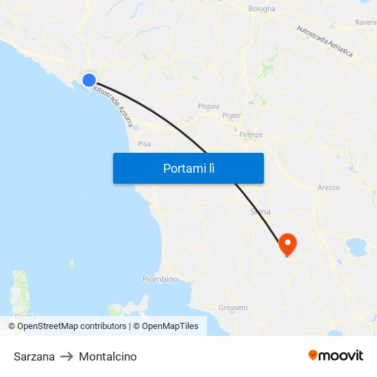 Sarzana to Montalcino map