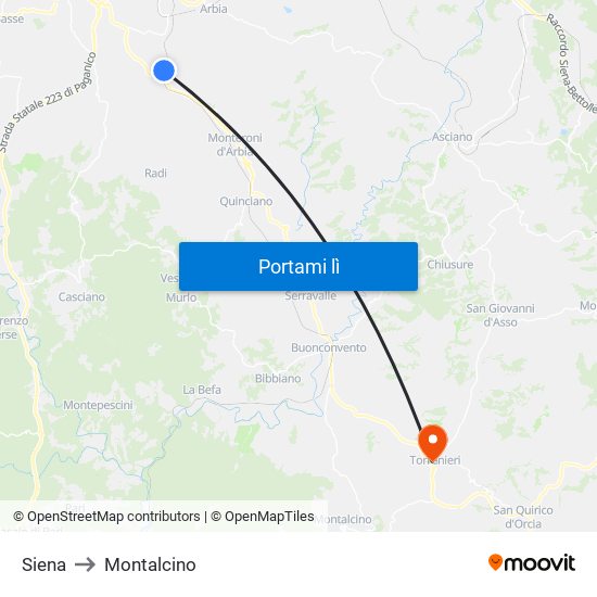 Siena to Montalcino map