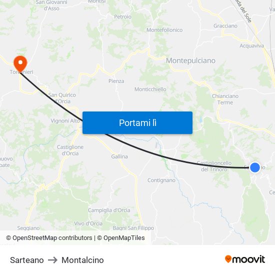 Sarteano to Montalcino map