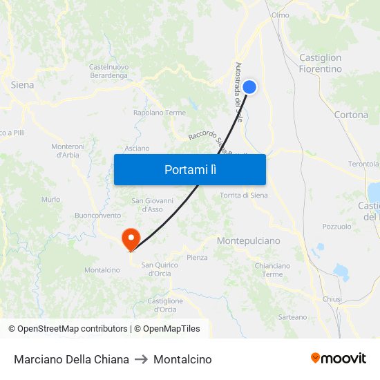 Marciano Della Chiana to Montalcino map