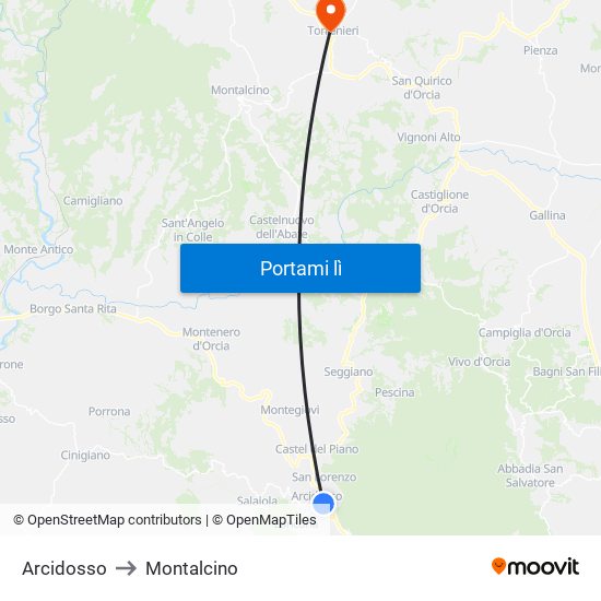 Arcidosso to Montalcino map